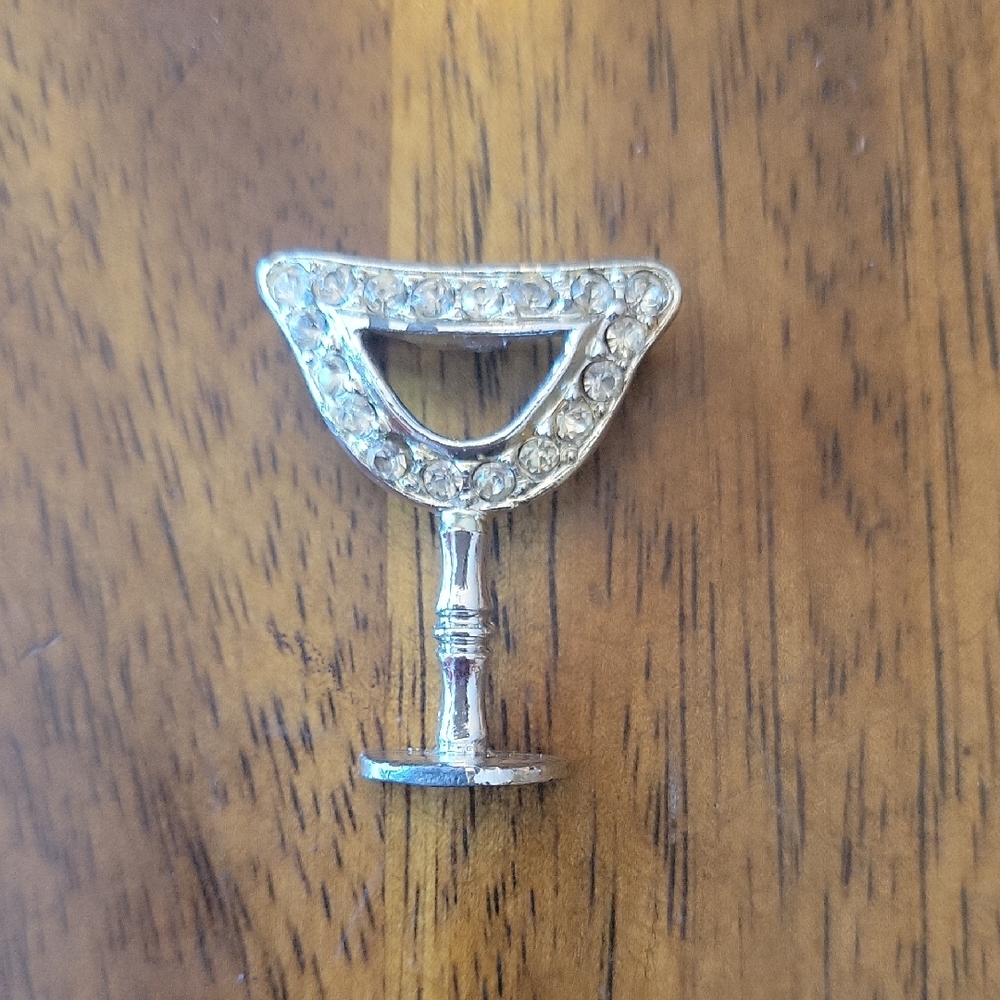 Vintage Martini Silver Rhinestone Brooch
